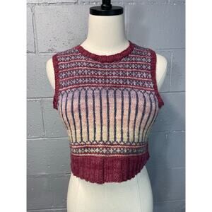 Hand Knit Wool Cropped Sweater Vest Ombre Gradient Plum Magenta SM MED Layering